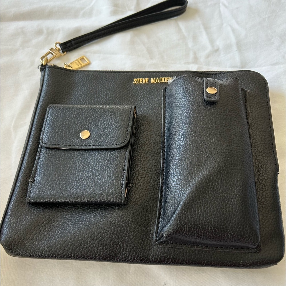 Steve Madden Black Faux Leather Wristlet  / Clutch